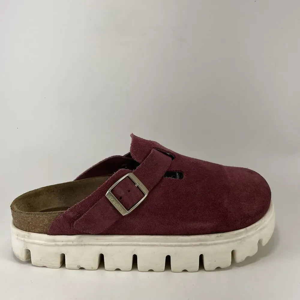 Papillio Birkenstock Boston Platform Clogs Burgundy Mules Womens Size 38, 7-7.5